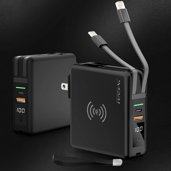 ⁦• شاحن و باور بنك متعدد الوظائف (اندرويد و ايفون و شاحن لاسلكي بمدخل USB)⁩ - الصورة ⁦2⁩